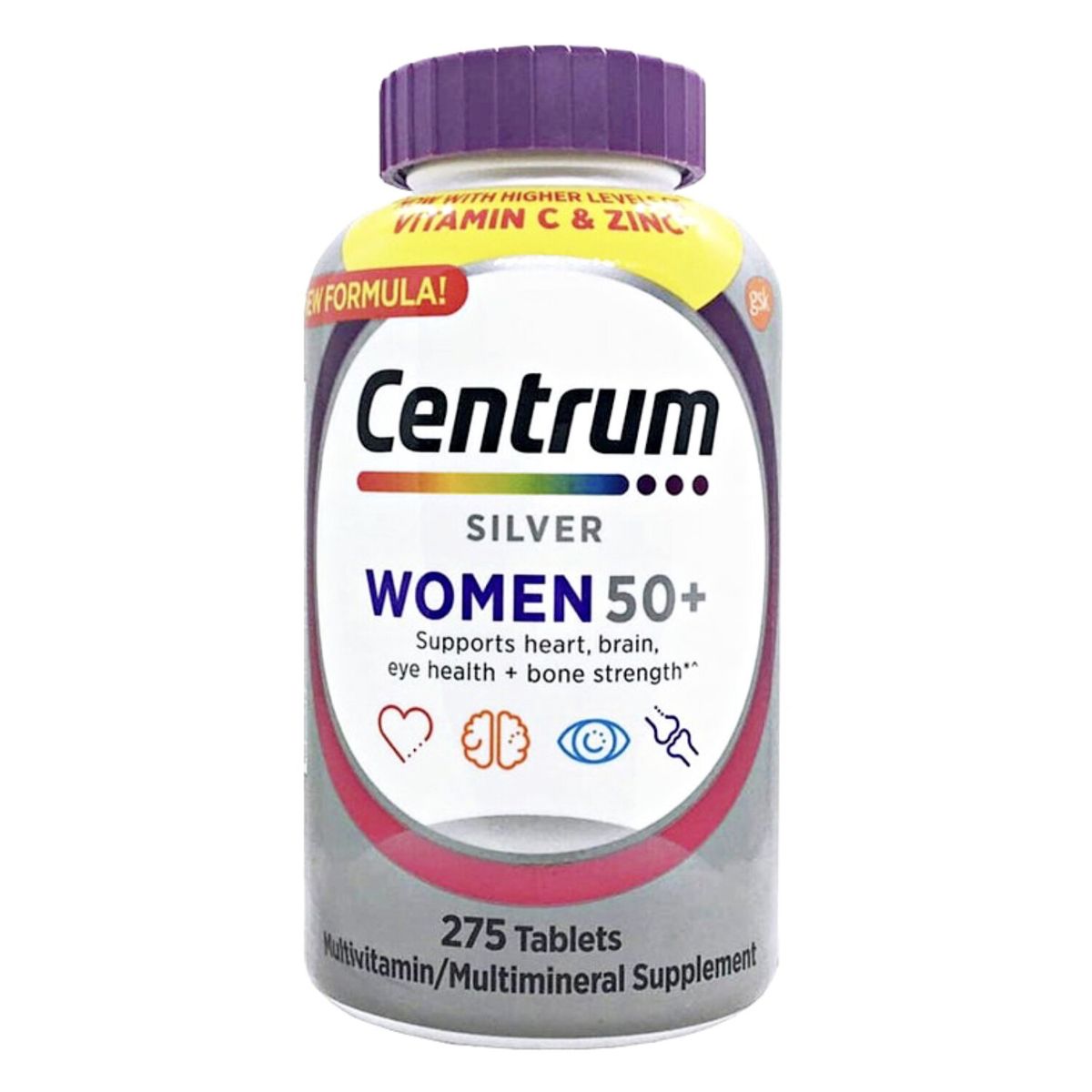 善存 - 275粒!Centrum 銀善存女士50+ 全效多種維他命及礦物質 Silver Women 維他命C免疫力 行山跑步運動瑜伽馬拉松 GSK(參考效期:07/2026*)
