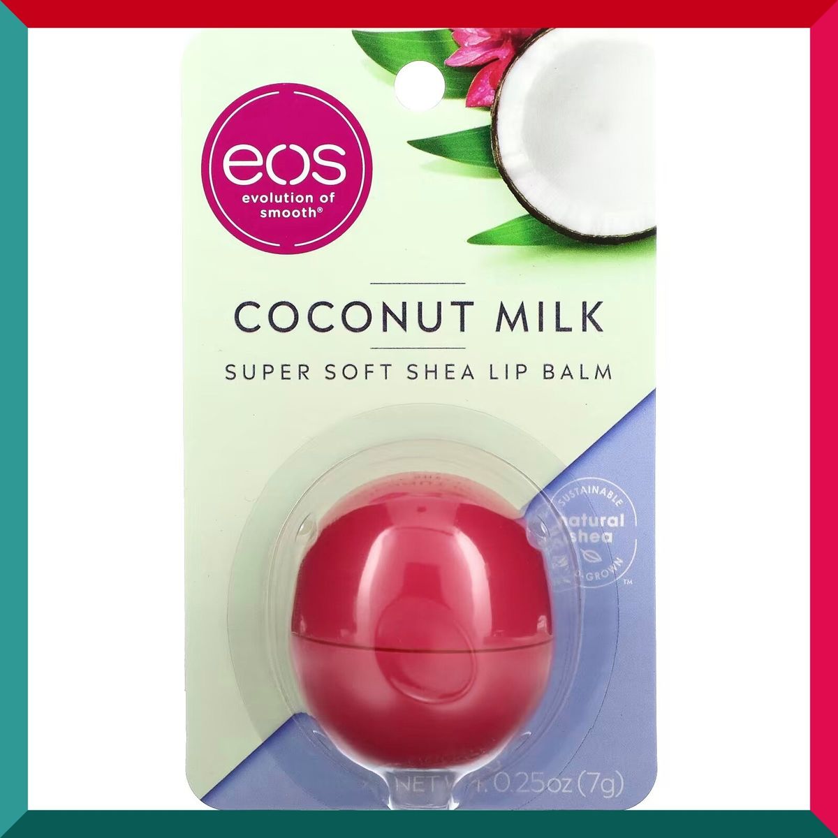 eos - 天然護唇球7克 椰子奶味 獨立密封包裝乳木果 潤唇膏 24 小時保濕 經皮膚測試和低過敏性 平行進口