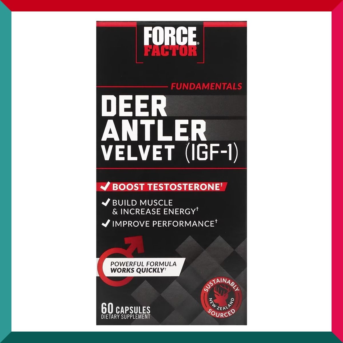 FORCE FACTOR - 男性強身滋補 複方天然鹿茸 (IGF-1)萃取精華 60 粒膠囊 天然睪酮補充劑 增加精力肌肉力量耐力 平行進口 (參考效期:03/2026*)