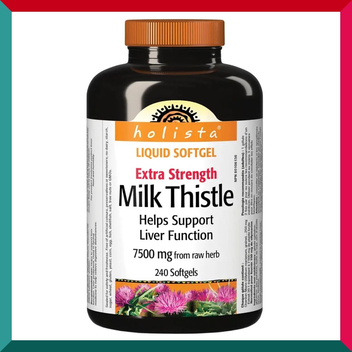 holista - 特強護肝乳薊草精華7500毫克 240粒液態軟膠囊 (標準60%水飛薊素) 排毒煙酒挨夜OT壓力大睡眠補肝 奶薊草 平行進口 (參考效期: 03/2028*)