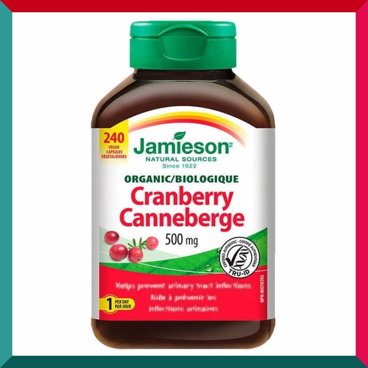 Jamieson - 240粒超值装特濃天然有機護道小紅莓 500 毫克 (25:1濃縮) 240粒素食膠囊 蔓越莓(參考效期:30/01/2027*)