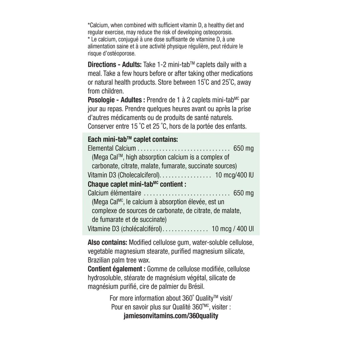 Jamieson - Jamieson Mega Calcium 650 mg with Vitamin D 100 + 20 caplets (Referenced EXP: 03/2029*)