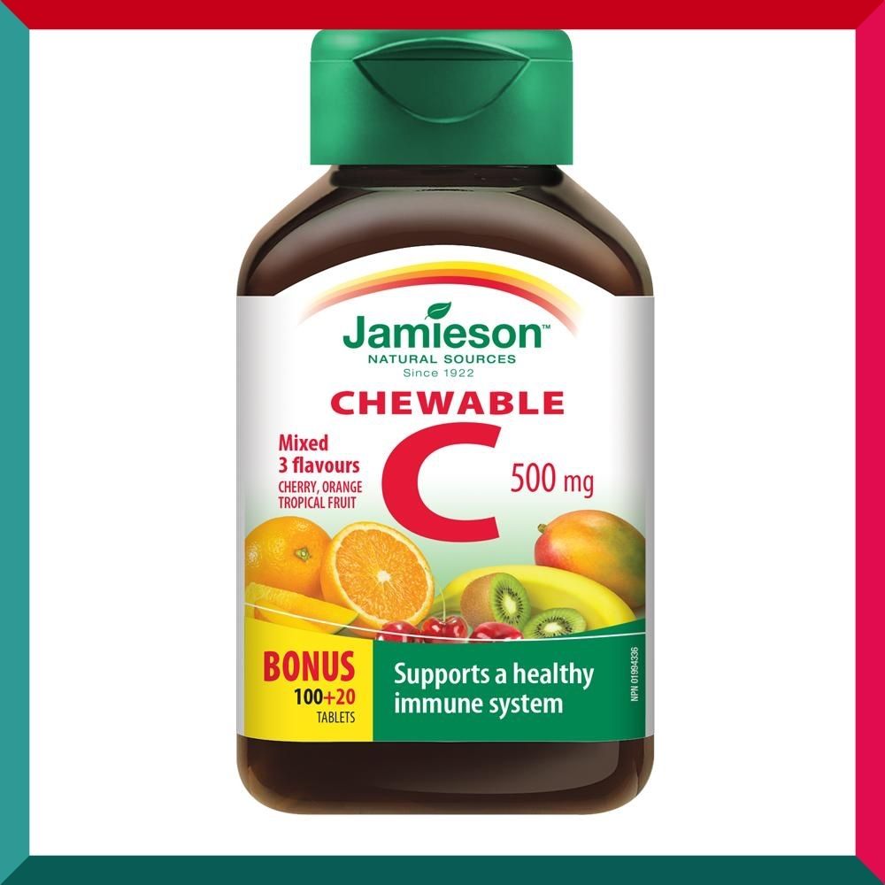 Jamieson - 維他命 C 咀嚼片 (500 毫克) 雜果味 120 粒 平行進口 (參考效期: 10/2025*)