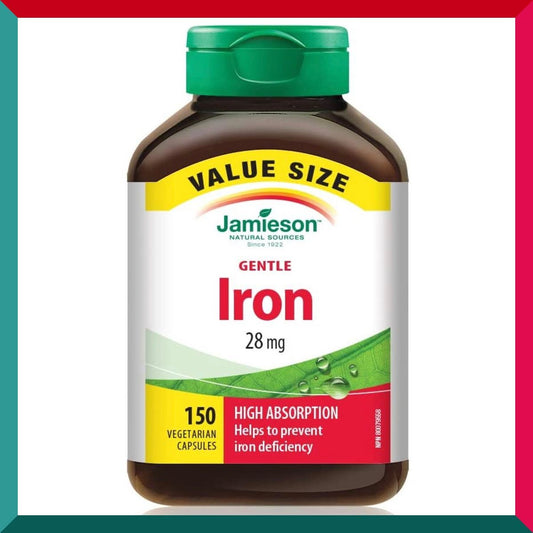 Jamieson - 鐵補充劑28毫克溫和不傷胃配方150粒素食配方 含有葉酸維他命B雜維他命C 補血M經期 (參考效期:05/2026*)