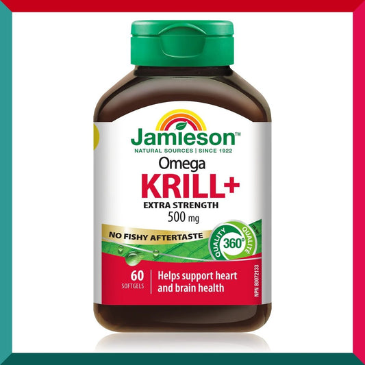 Jamieson - 南極磷蝦油魚油 (500 毫克) 60 粒軟膠囊 蝦青素奧米加 3補腦護眼心血管囊 2種包裝隨機發貨 平行進口 (參考效期:11/2025)