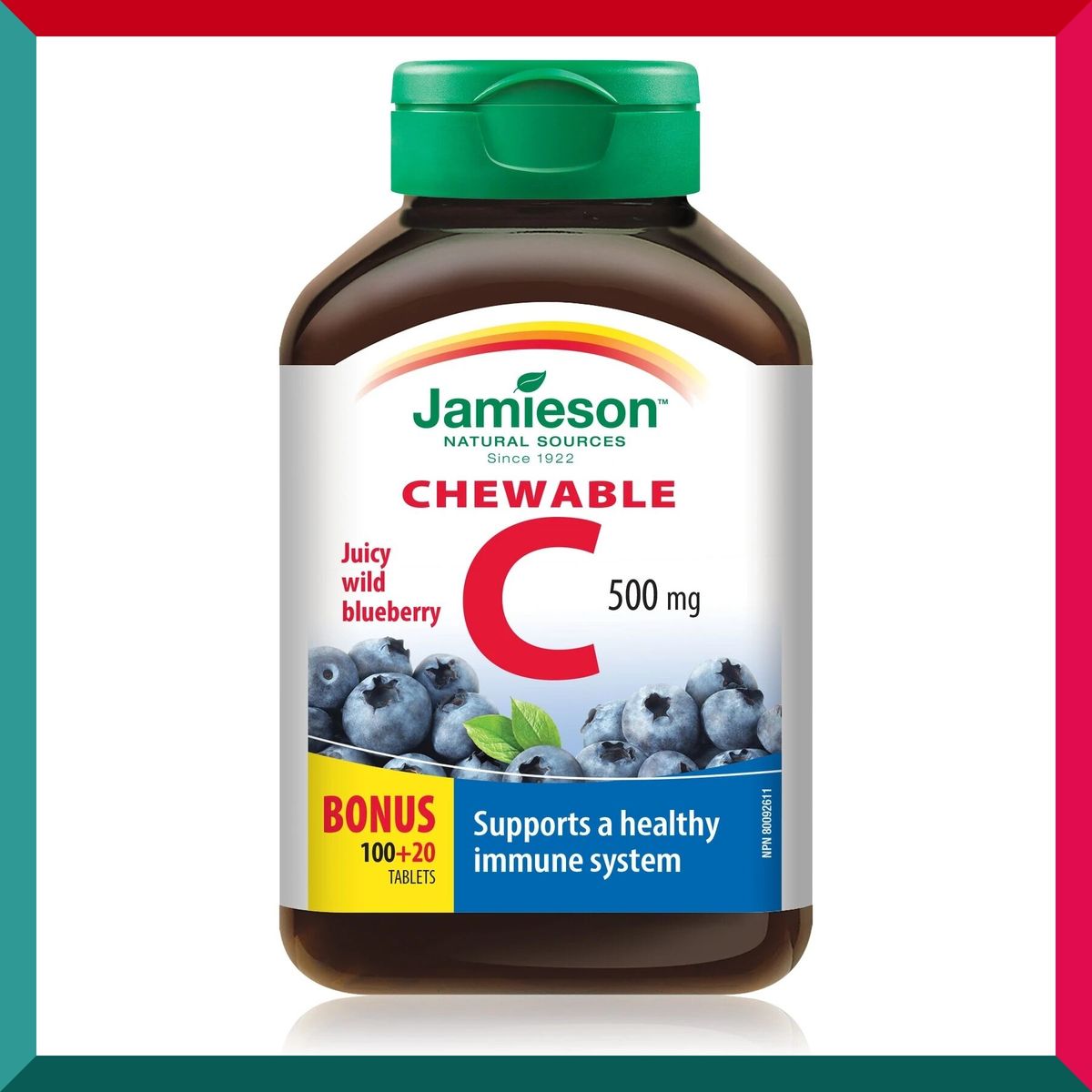 Jamieson - 維他命 C 咀嚼片 (500 毫克) 藍莓味 120 粒 增強免疫力 美白美肌 抗氧化 (參考效期: 11/2025*)