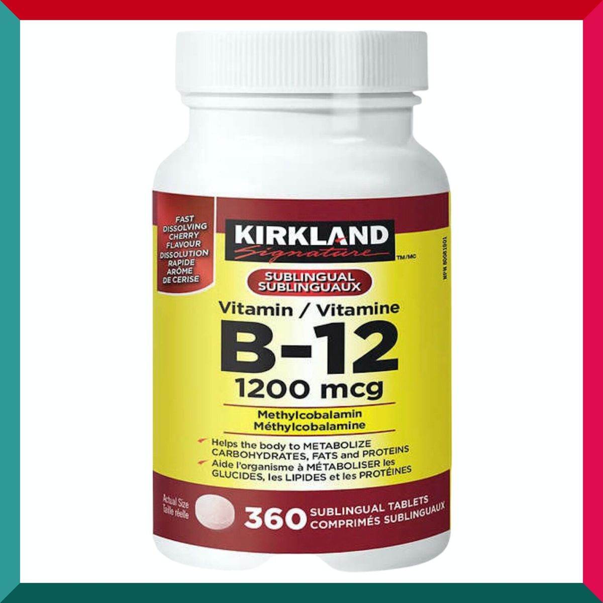 Kirkland Signature - 維他命B12 1200微克 360粒舌下含片車厘子味 素食者易缺 平行進口 (參考效期:31/08/2026)*)