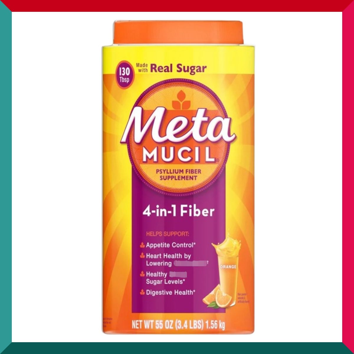 MetaMUCIL - 美達施100%複合健康膳食纖維粉 130劑 1560g 香橙味 補充能量 腸道健康 健身減肥 促排便 排毒 平行進口 (參考效期: 05/2027*)