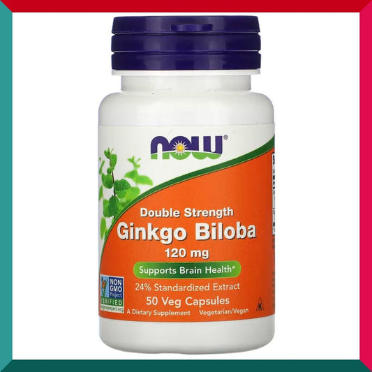 NOW Foods - 特強銀杏精華丸50:1濃縮 120毫克50粒素食膠囊 有機西伯利亞參 補腦記憶力 心血管 專注老人學生工作 平行進口 (參考效期: 12/2025)