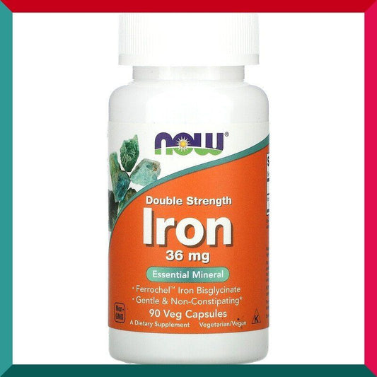 NOW Foods - 強效鐵補充劑36毫克90粒素食膠囊 溫和不傷胃配方 補血M經期 平行進口 (參考效期: 04/2026*)