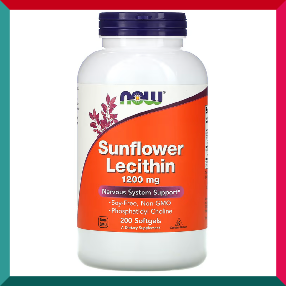 NOW Foods - 天然葵花籽卵磷脂1200毫克200粒液態軟膠囊 非轉基因 心腦血管 增強記憶力活腦 磷脂酰膽鹼 GMP認證 不含大豆 (參考效期:30/10/2027*)