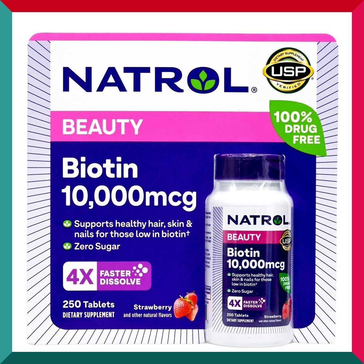 NATROL - Natrol Beauty 生物素 10000mcg 250 片草莓口味髮皮及指甲(參考有效期限:06/2026)