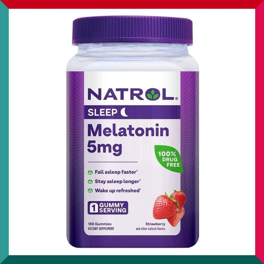 NATROL - 安睡褪黑素軟糖5mg 180粒 士多啤梨味 No.1品牌 100%無藥性 快速入睡 持久睡眠 失眠 時差 精神壓力 情緒 平行進口 (軟糖容易發生黏連) (參考效期:04/2026*)
