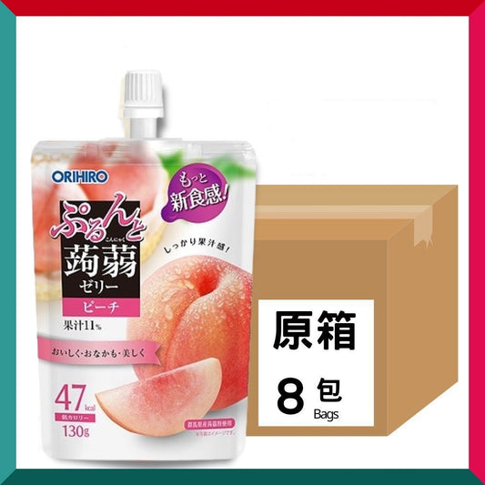 ORIHIRO - Orihiro Purunto 魔芋果凍桃味 4.6 盎司(130 克)袋 x 8 袋(有效期至:2025 年 6 月 30 日)