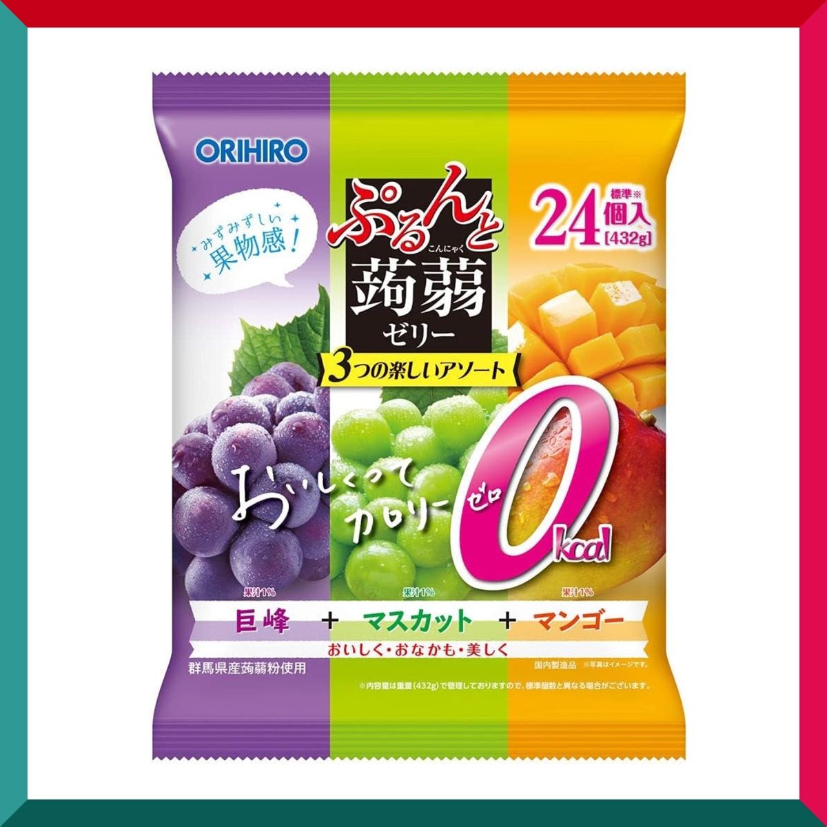 ORIHIRO - ORIHIRO - 蒟蒻果凍 432g 24枚入 (巨峰葡萄+麝香葡萄+芒果) (4571157258430)(平行進口)