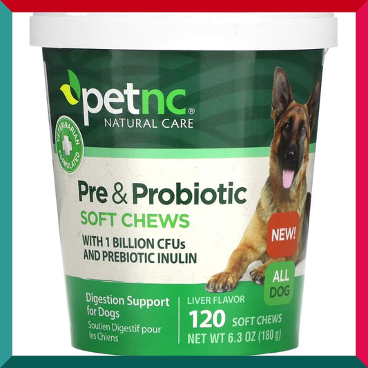 petnc NATURAL CARE - petnc 益生元和益生菌軟咀嚼片,適合所有犬類,肝臟,120 粒軟咀嚼片,6.3 盎司(180 克)