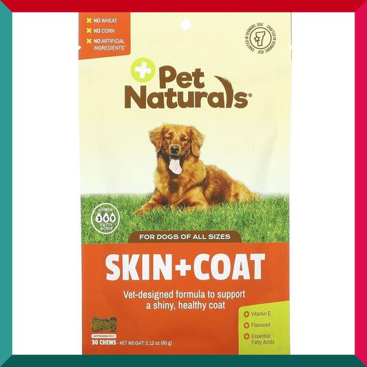 Pet Naturals - 毛孩狗狗美毛護膚配方30粒骨頭形狀咀嚼片 魚油維他命E (參考效期:11/2025*)