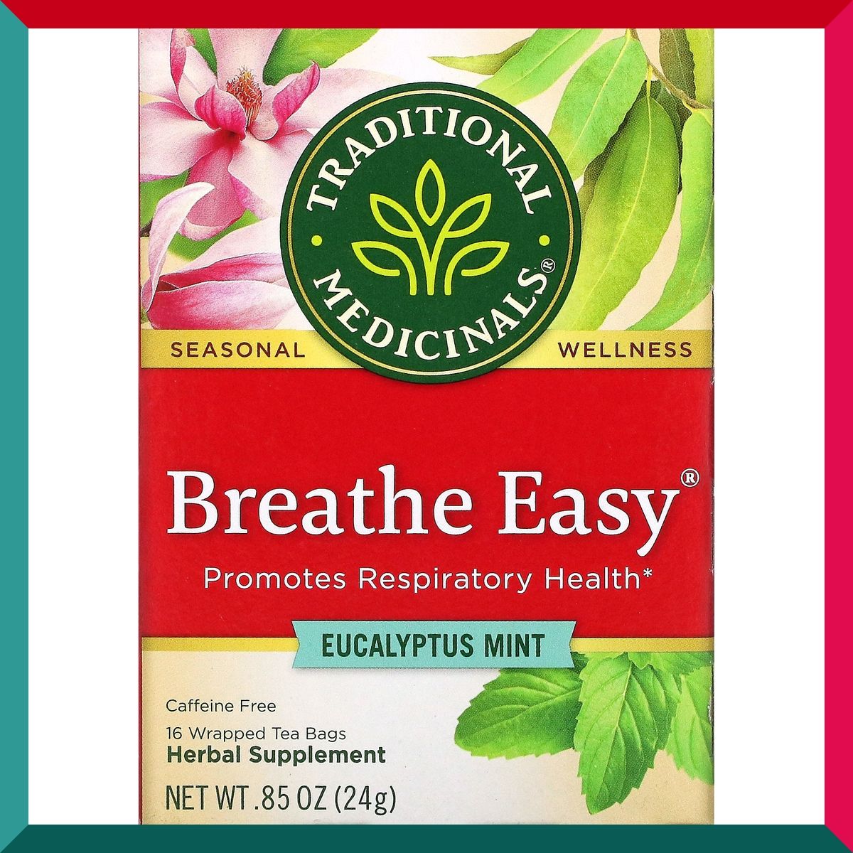 傳統藥物 - Breathe Easy 尤加利薄荷無咖啡因茶包 16 個 24 克(參考有效期限:2025 年 8 月*)