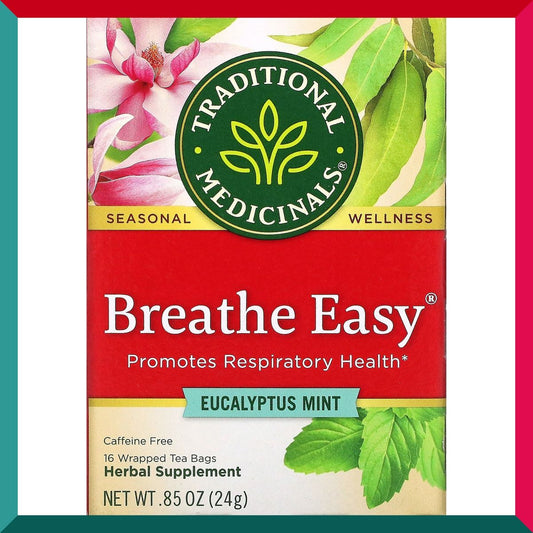 傳統藥物 - Breathe Easy 尤加利薄荷無咖啡因茶包 16 個 24 克(參考有效期限:2025 年 8 月*)