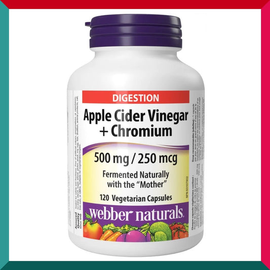 Webber Naturals - 有机蘋果醋 (含母體“mother”)+ 鉻 120粒素食膠囊 消化健康 減肥瘦身 或有助於穩定血糖 平行進口 (參考效期:05/2027*)