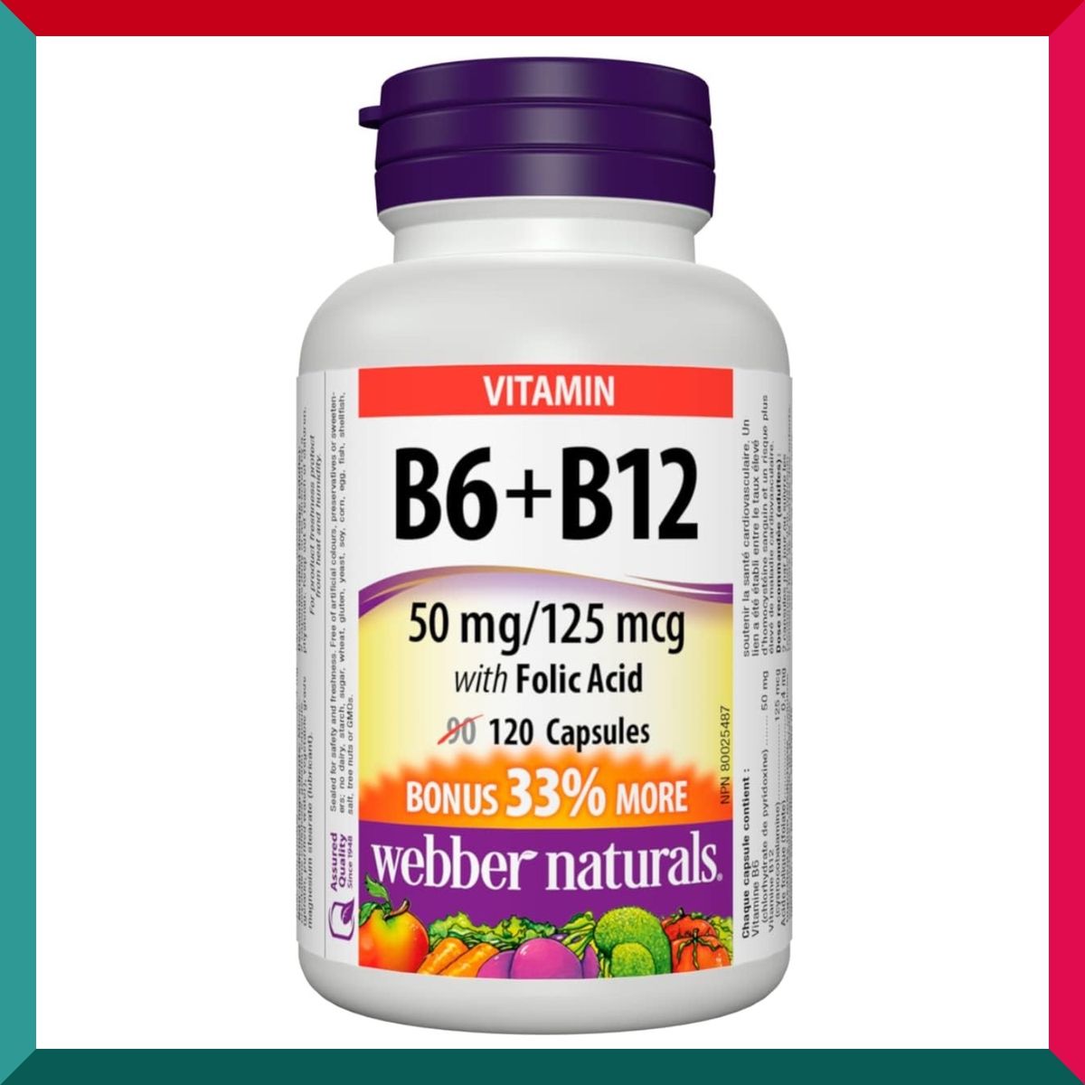 Webber Naturals - 三重功效配方 維他命 B6+B12+葉酸 120 粒 懷孕備孕胎兒發展 平行進口 (參考效期:02/2027*)