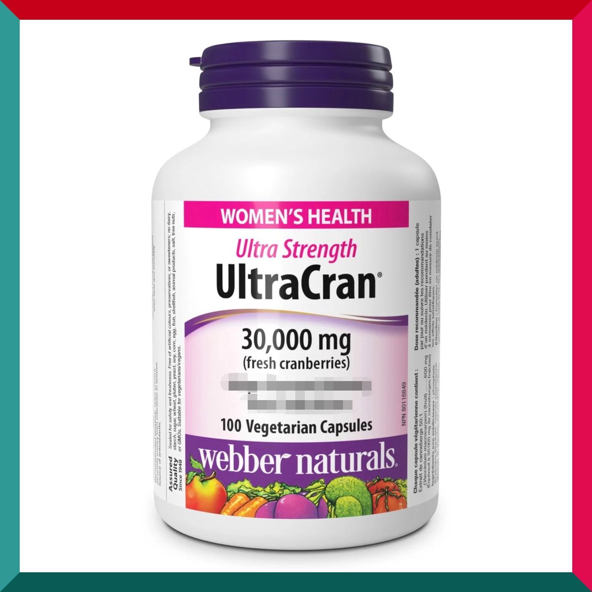 Webber Naturals - 特強天然護道小紅莓30000mg (50:1濃縮) 100 粒素食膠囊 蔓越莓 平行進口 (參考效期:11/2025*)