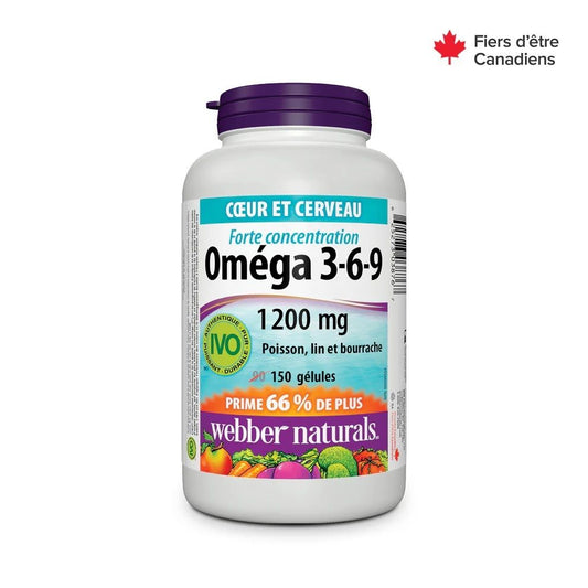 Webber Naturals - 維柏健健心奧米加 3-6-9 亞麻籽 魚油和玻璃苣油 (1200 毫克) 150 粒軟膠囊 (參考效期: 02/2028*)