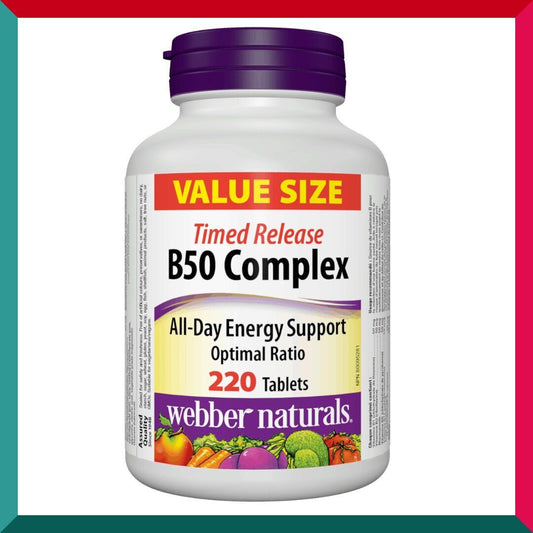 Webber Naturals - 天然維他命B雜 B50 持久釋放配方 220 粒 抗疲勞增強體力精力工作學習壓力 平行進口 (參考效期:12/2026*)