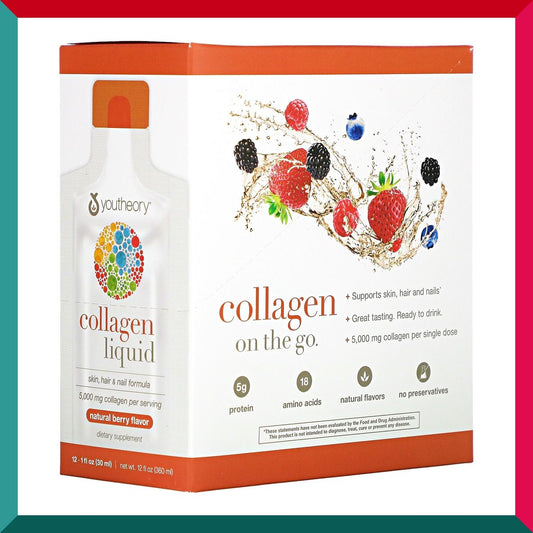Youtheory - 液態水解膠原蛋白飲30ml x 12包 天然莓果味 改善頭髮 美肌美甲 護關節 補充氨基酸 平行進口 (參考效期: 08/2025*)
