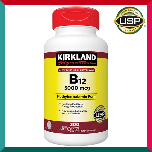 Kirkland Signature - 特強高效維他命 B12 (5000 微克) 300 粒舌下溶片 能量補充 新陳代謝 心腦血管 健康 抗疲勞 神經 平行進口 (參考效期:11/2025*)