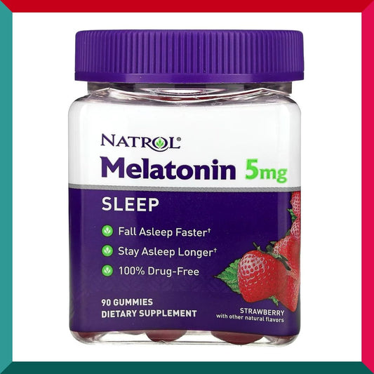 NATROL - 安睡褪黑素軟糖5mg 90粒 士多啤梨味 No.1品牌 100%無藥性 快速入睡 持久睡眠 失眠 時差 精神壓力 情緒 新舊包裝隨機發貨 平行進口 (參考效期:06/2026*)