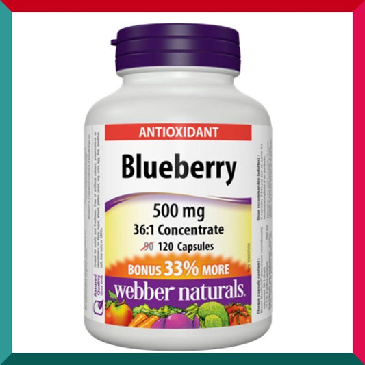 Webber Naturals - 明目抗衰老濃縮藍莓精華 36 : 1 (500 毫克) 加量裝 (多 33 %) 120 粒 護眼防藍光抗氧化衰老逆齡美肌視力 (參考效期:01/2026*)